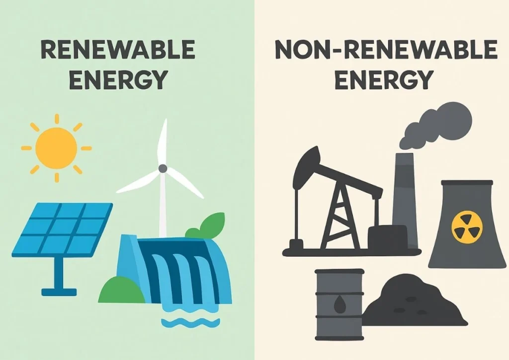 Know the difference between renewable and non-renewable sources of energy
