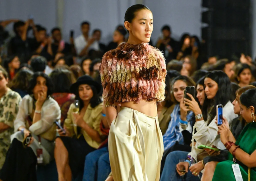 Reviving Indian craft, the brand brought its handmade philosophy to the runway at home