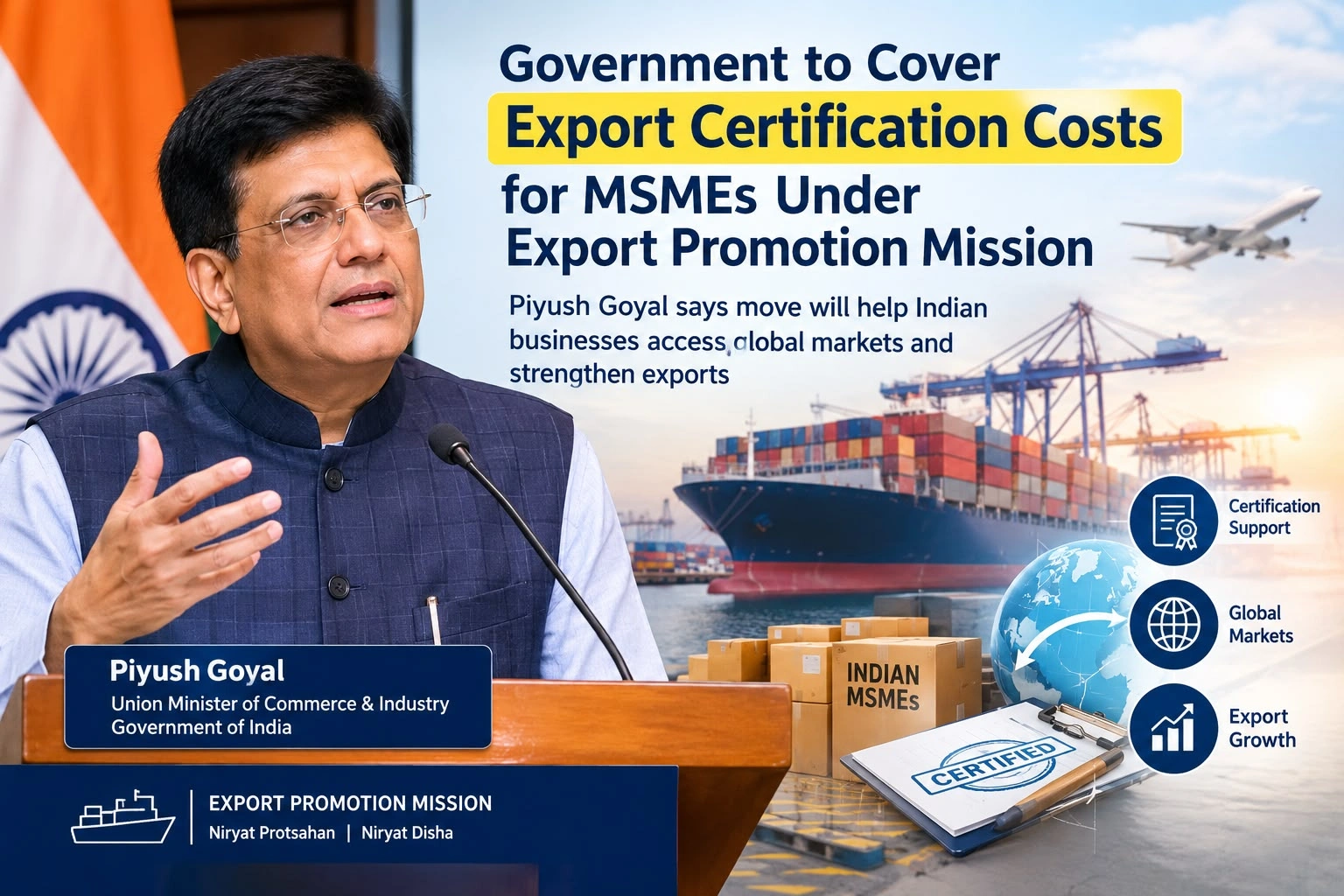 Government to Cover Export Certification Costs for Micro and Small Enterprises Under Export Promotion Mission, Says Piyush Goyal