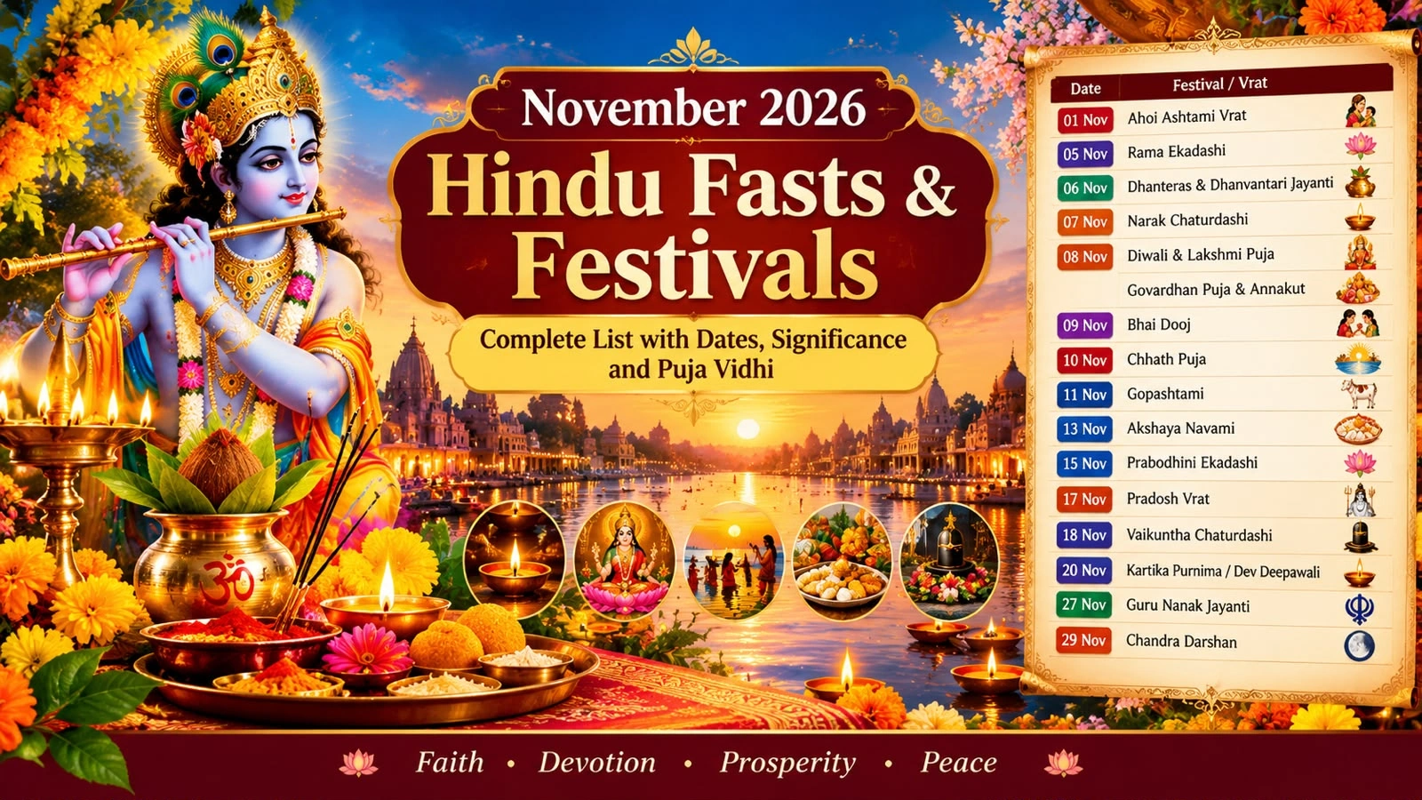 Hindu Festivals in November 2026: Dates for Diwali, Govardhan Puja, Bhai Dooj, Chhath Puja and Other Fasts