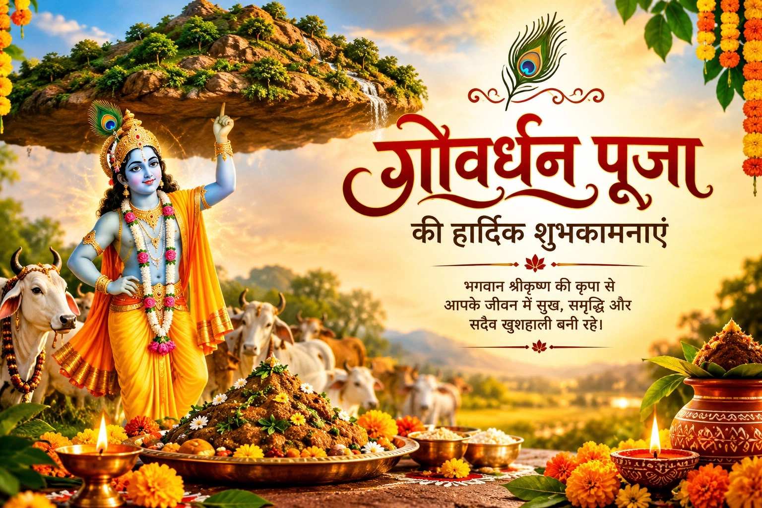 Govardhan Puja and Annakut, the fourth of the five festivals of Kartik
